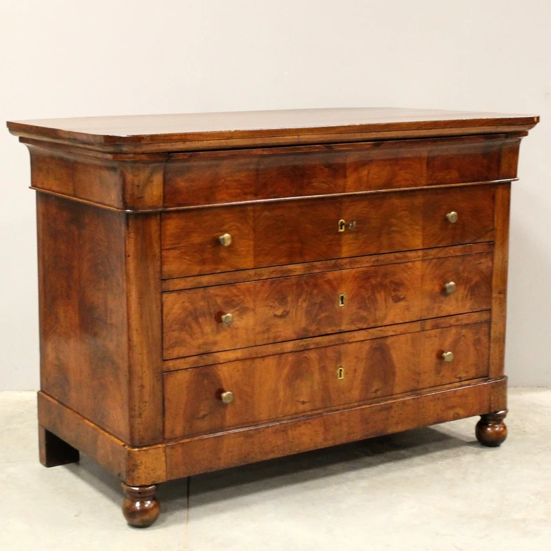 Commode ancienne Louis Philippe en noyer cappuccino du 19ème siècle