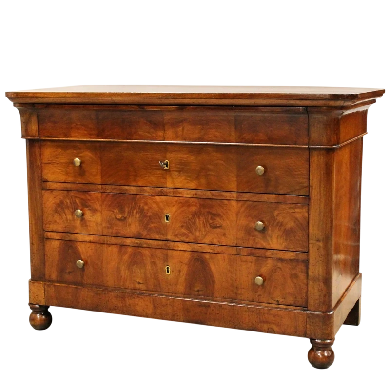 Commode ancienne Louis Philippe en noyer cappuccino du 19ème siècle