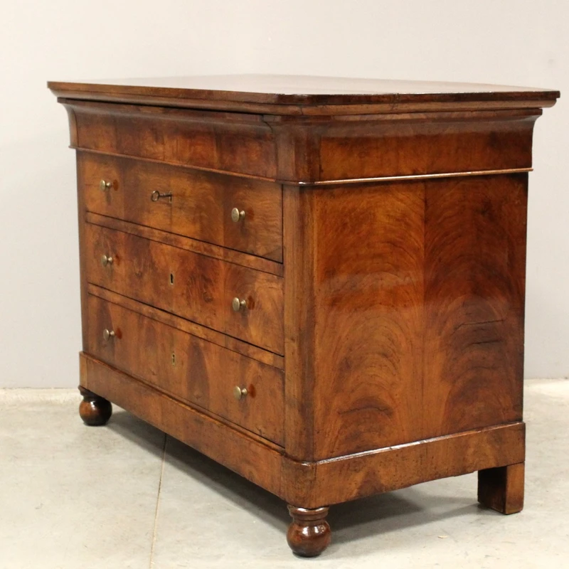 Commode ancienne Louis Philippe en noyer cappuccino du 19ème siècle