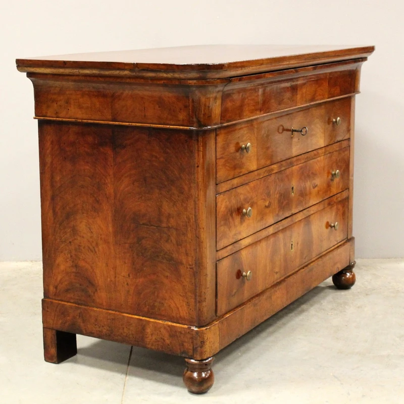 Commode ancienne Louis Philippe en noyer cappuccino du 19ème siècle