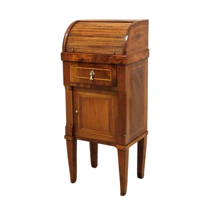 Ancienne table de chevet Direttorio en noyer incrusté 18ème siècle