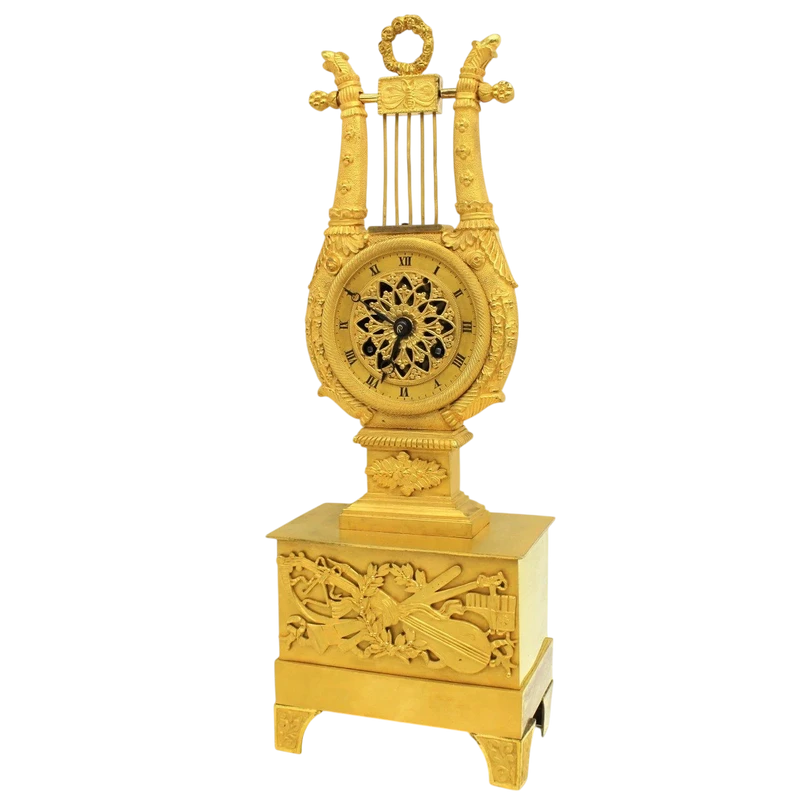 Antico orologio a pendolo Impero in bronzo dorato 19°secolo