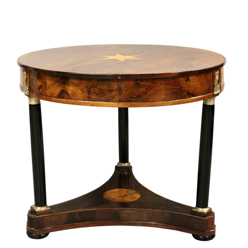 Ancienne table Empire en noyer marqueté 19ème siècle