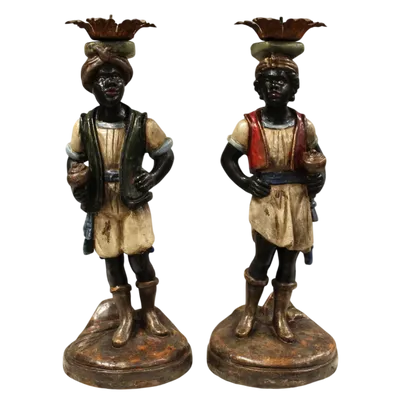 Paire de bougeoirs anciens en forme de Maures vénitiens 19ème siècle