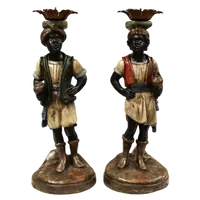 Antica coppia di Mori Veneziani portacero reggicero candelieri 19°secolo