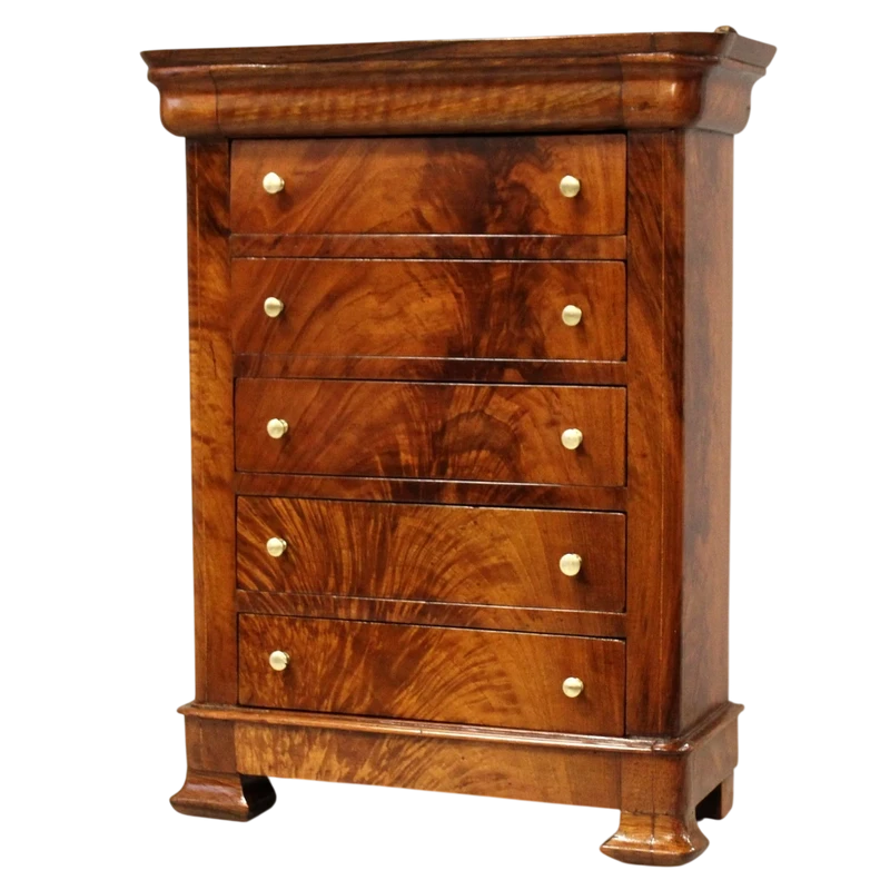 Antico modellino miniatura settimanale cassettiera Luigi Filippo in noce 19°secolo