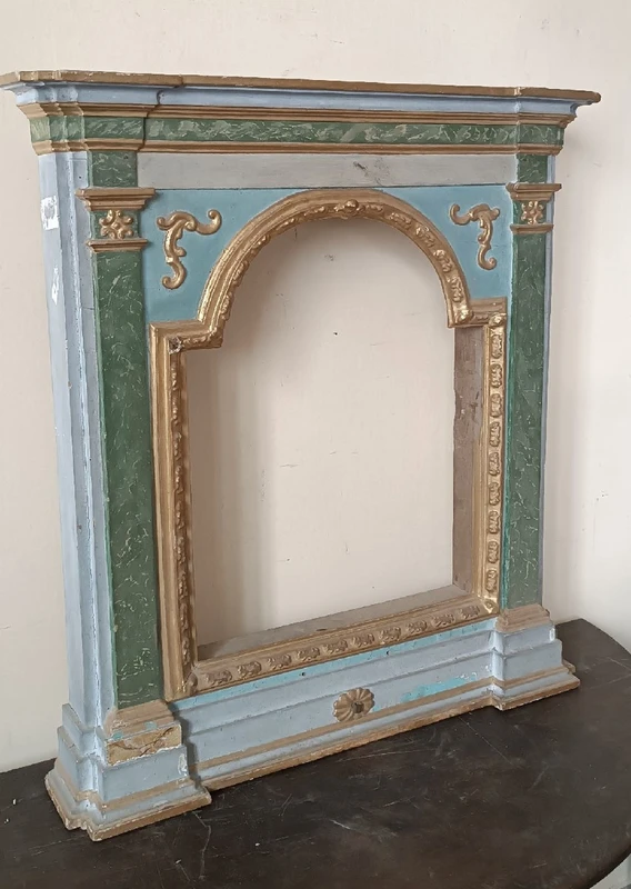 Antique wayside shrine , lacquered and gilded frame 18th century