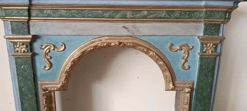 Antique wayside shrine , lacquered and gilded frame 18th century