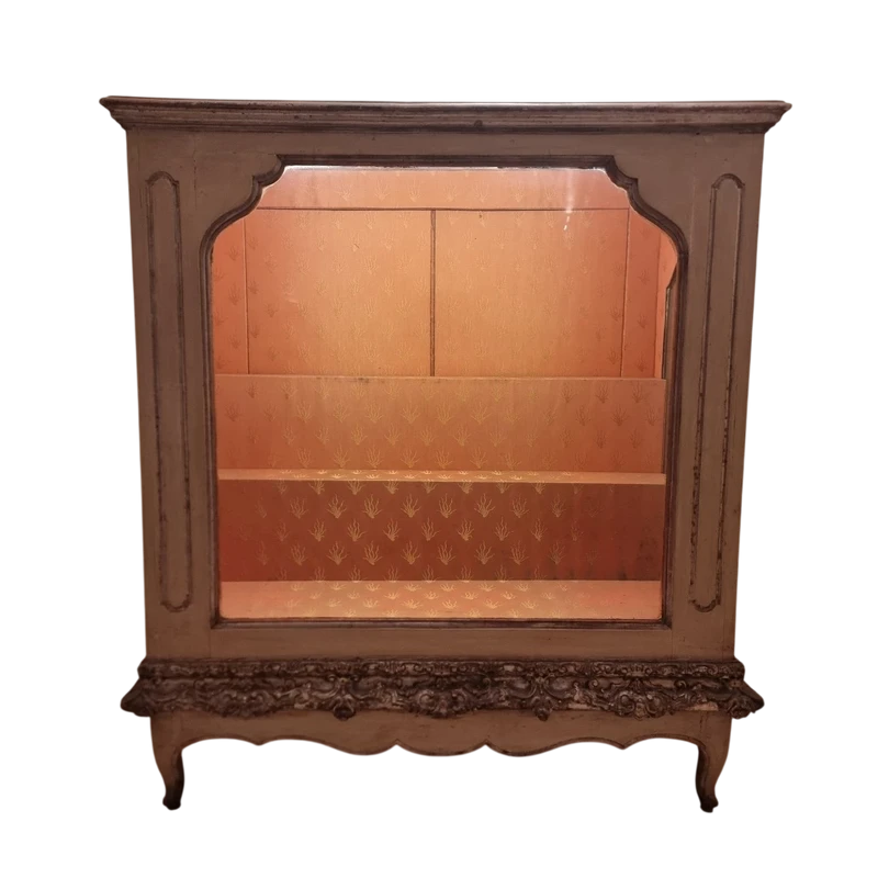 Vetrina Piemontese fine 700 laccata avorio con cornicione in mecca argento