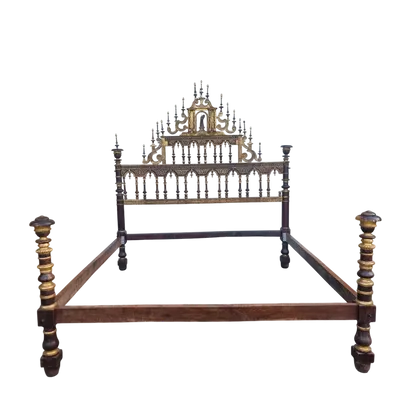 Sardinian walnut bed with gilding from 17th century noble palace