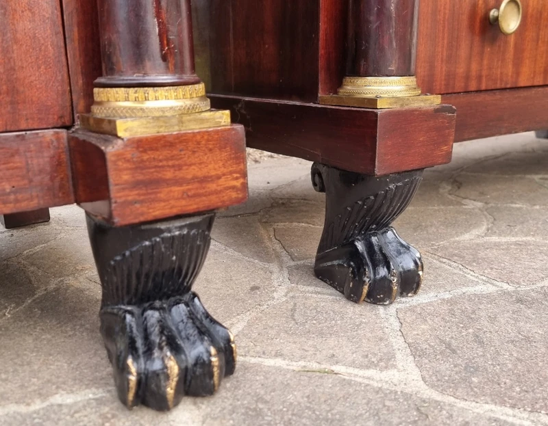 Pair of early Empire mahogany chests of drawers 1810 white marble