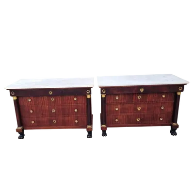 Pair of early Empire mahogany chests of drawers 1810 white marble