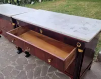 Pair of early Empire mahogany chests of drawers 1810 white marble