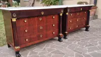 Pair of early Empire mahogany chests of drawers 1810 white marble