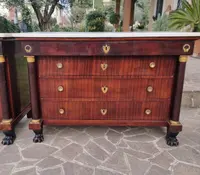Pair of early Empire mahogany chests of drawers 1810 white marble