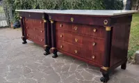 Pair of early Empire mahogany chests of drawers 1810 white marble