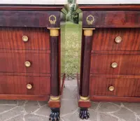 Pair of early Empire mahogany chests of drawers 1810 white marble