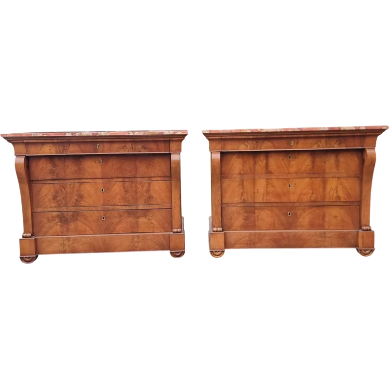 Coppia di cassettoni in noce Primo Impero 1810 con marmo Iran