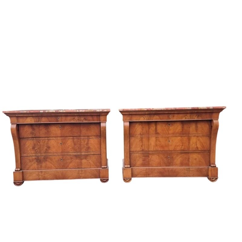 Coppia di cassettoni in noce Primo Impero 1810 con marmo Iran