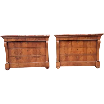 Coppia di cassettoni in noce Primo Impero 1810 con marmo Iran