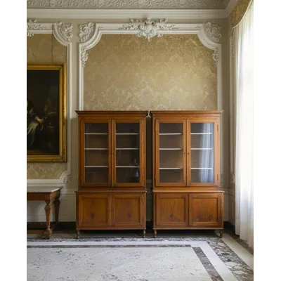 Pair of high quality 1840 walnut bookcase sideboards