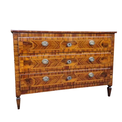 18th century Modenese Louis XVI chest of drawers in walnut with various woods and inlays