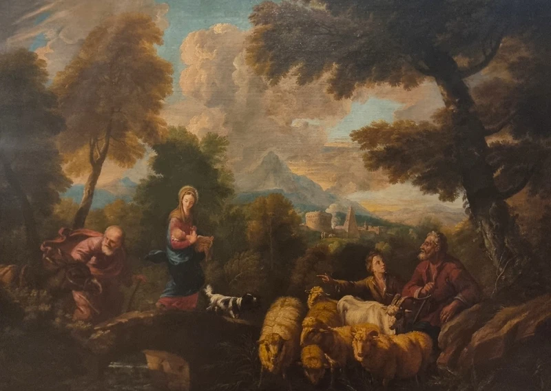 Olio su tela fine 600 Fuga d’Egitto di Philipp Peter Roos 1657-1706