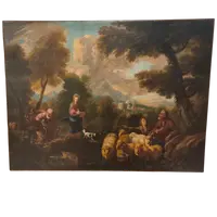 Olio su tela fine 600 Fuga d’Egitto di Philipp Peter Roos 1657-1706