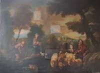 Olio su tela fine 600 Fuga d’Egitto di Philipp Peter Roos 1657-1706