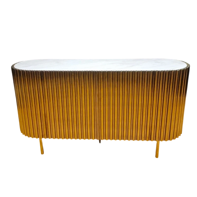 Credenza in Acciaio Dorato Vintage con Piano in Marmo