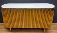 Credenza in Acciaio Dorato Vintage con Piano in Marmo