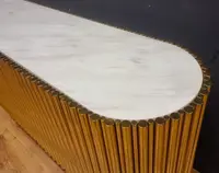 Credenza in Acciaio Dorato Vintage con Piano in Marmo