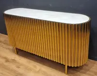 Credenza in Acciaio Dorato Vintage con Piano in Marmo