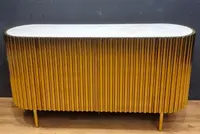 Credenza in Acciaio Dorato Vintage con Piano in Marmo