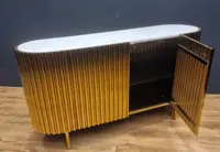 Credenza in Acciaio Dorato Vintage con Piano in Marmo