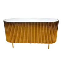 Credenza in Acciaio Dorato Vintage con Piano in Marmo