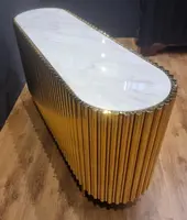 Credenza in Acciaio Dorato Vintage con Piano in Marmo