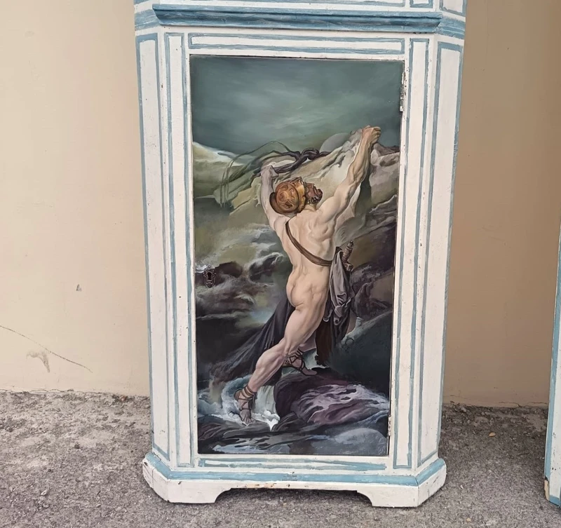 Coppia di Angoliere Lignee del 1850 da Palazzo Nobiliare con 4 Dipinti Hayez