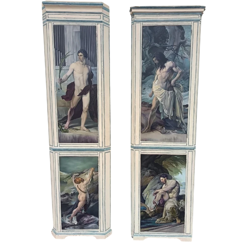 Coppia di Angoliere Lignee del 1850 da Palazzo Nobiliare con 4 Dipinti Hayez