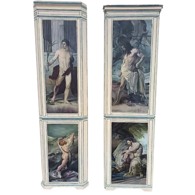 Pair of 1850s Wooden Angoliere from Palazzo Nobiliare with 4 Hayez Paintings