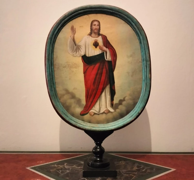 Stendardo da processione olio su tela dell’800 Maria e Gesù