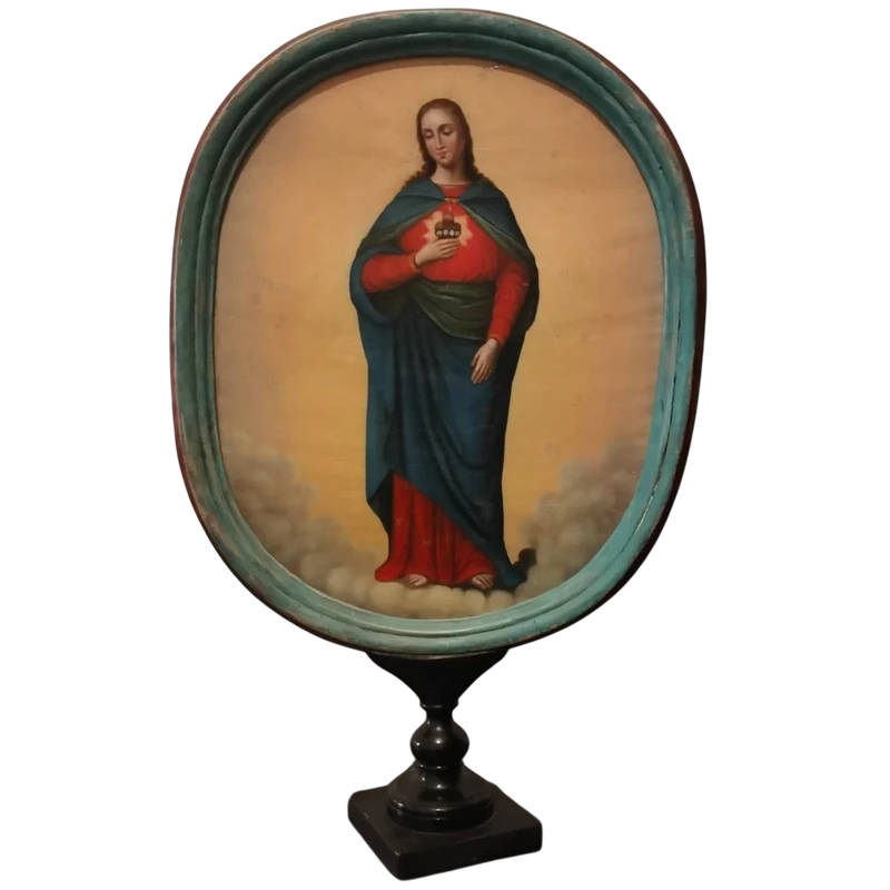 Stendardo da processione olio su tela dell’800 Maria e Gesù