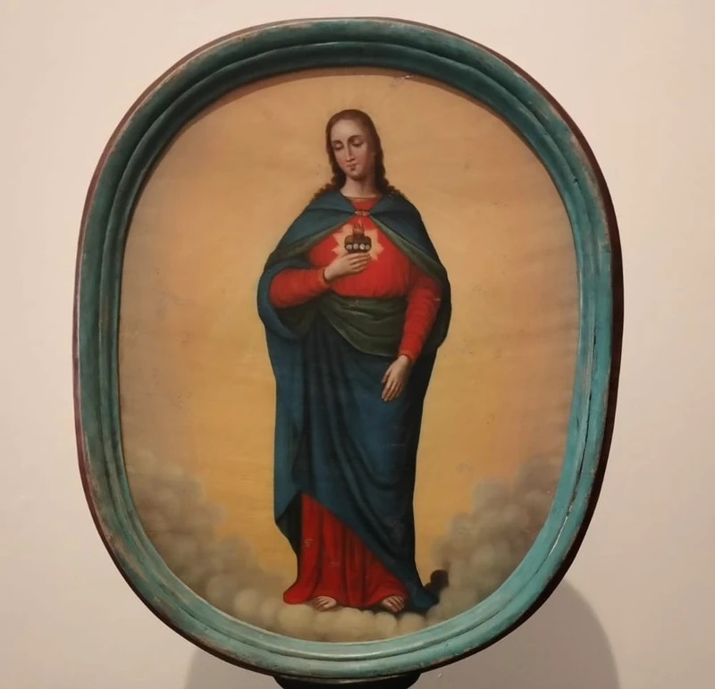 Stendardo da processione olio su tela dell’800 Maria e Gesù