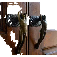 Pair of bronze handles in lost wax casting two naked men 1910