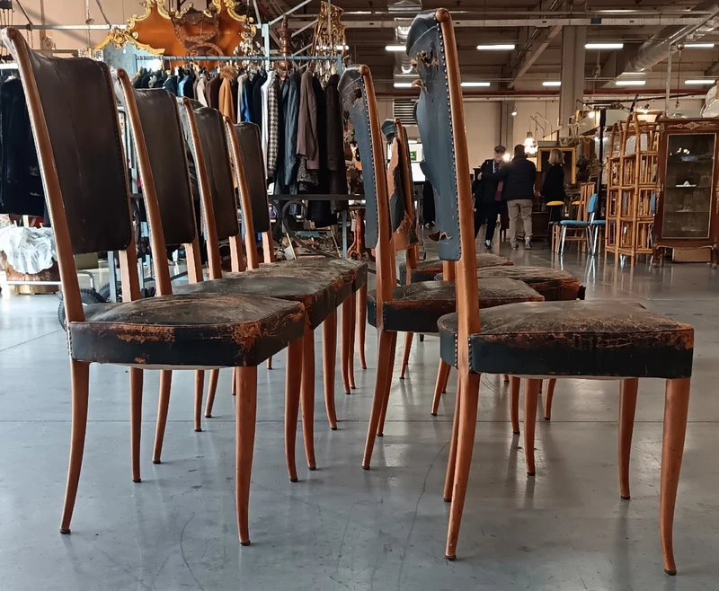 8 chairs leather seat 1930/40 Osvaldo Borsani