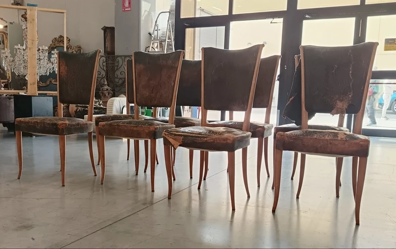 8 chairs leather seat 1930/40 Osvaldo Borsani