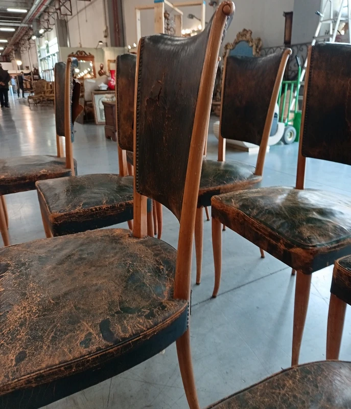8 chairs leather seat 1930/40 Osvaldo Borsani