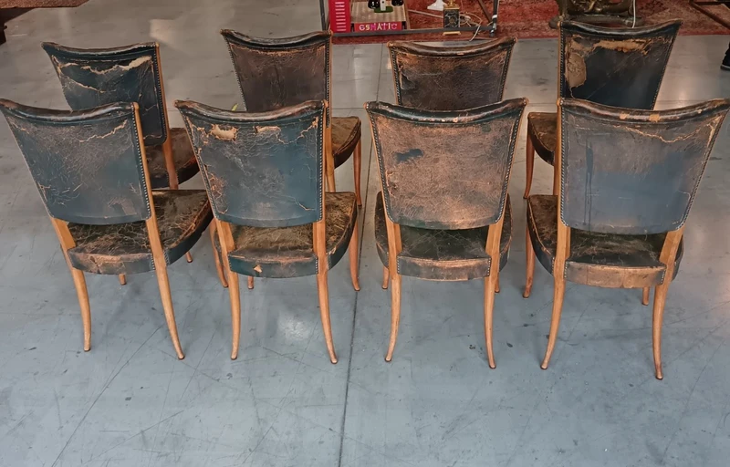 8 chairs leather seat 1930/40 Osvaldo Borsani