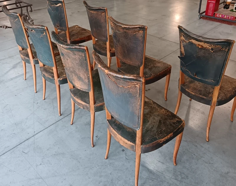 8 chairs leather seat 1930/40 Osvaldo Borsani