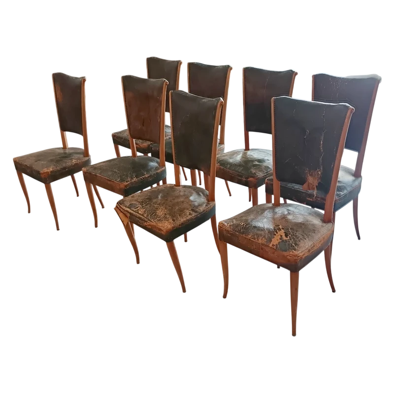 8 chairs leather seat 1930/40 Osvaldo Borsani